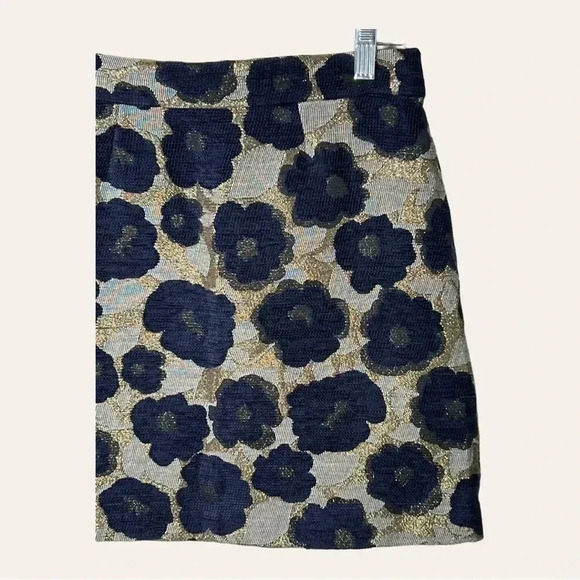 0882. SAM EDELMAN‎ MINI SKIRT FLORAL DESIGN GOLD AND NAVY BLUE COLOR SIZE 0 - Picture 3 of 7